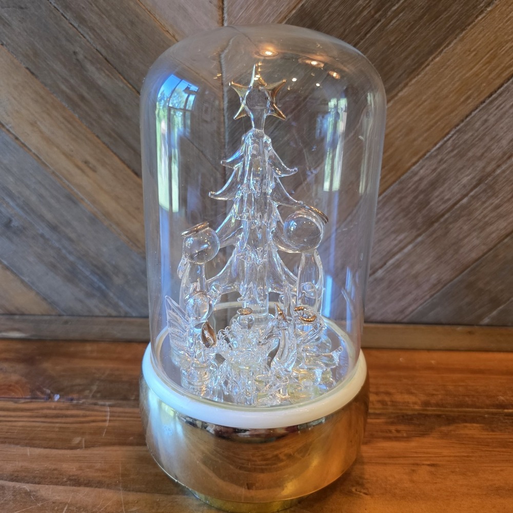 Enesco Blown Glass Nativity Under Dome Wind Up Musical Silent Night Works